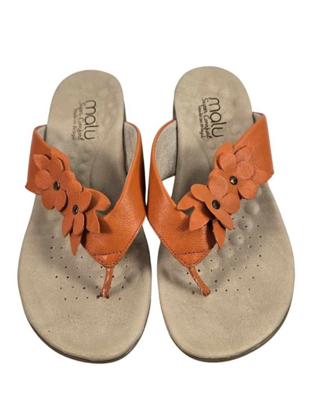 Malu Super Comfort Thong Sandals Floral Cushioned Flip Flops Boho Orange Size 8